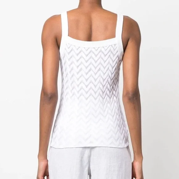 NWT Missoni White V Neck Chevron Tank Top Shirt IT40 NewZigZag Rare Knit
